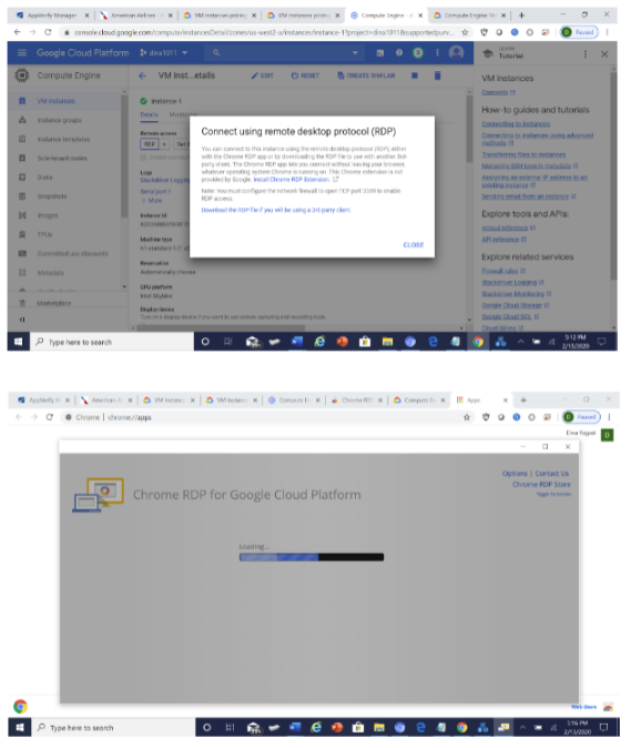 Setup Google Cloud Account and RDP access